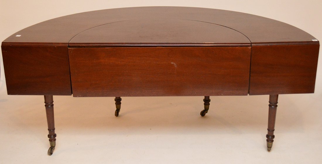 Antique Mahogany wine able with removable leaf/section: 19th Century Mahogany wine tasting table with removable leaf/section, also has a rolling s.p. wine coaster serving piece, 70" x 36" x 30" tall