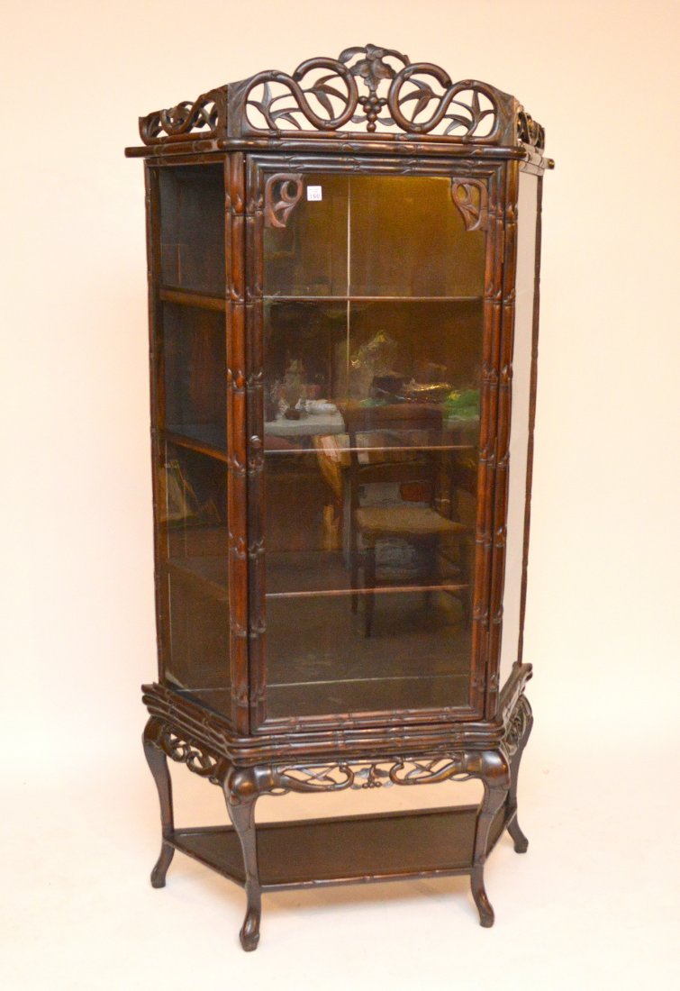 Asian bamboo motif vitrine, carved fret work with lower (1 of 5)