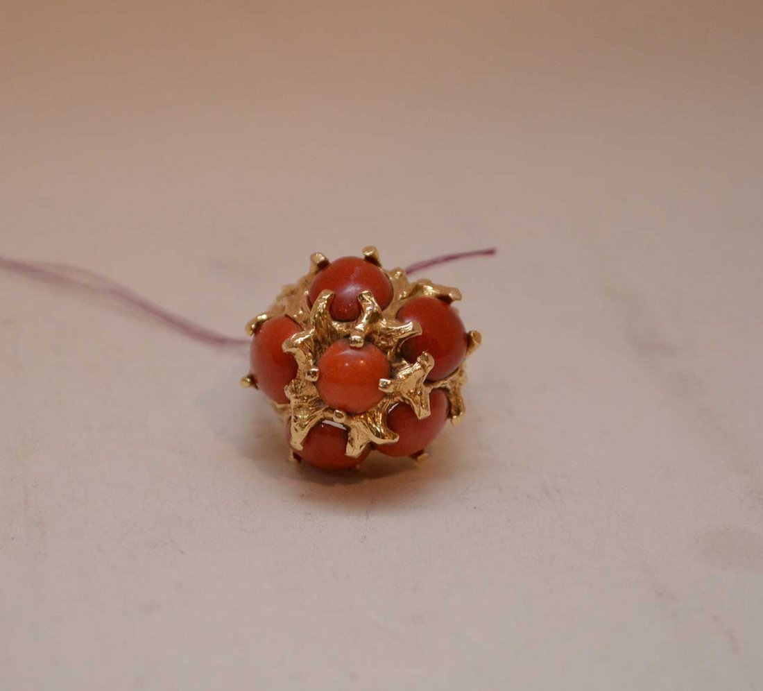 Ring, dome style, stamped 14kt yellow gold with coral (1 of 2)
