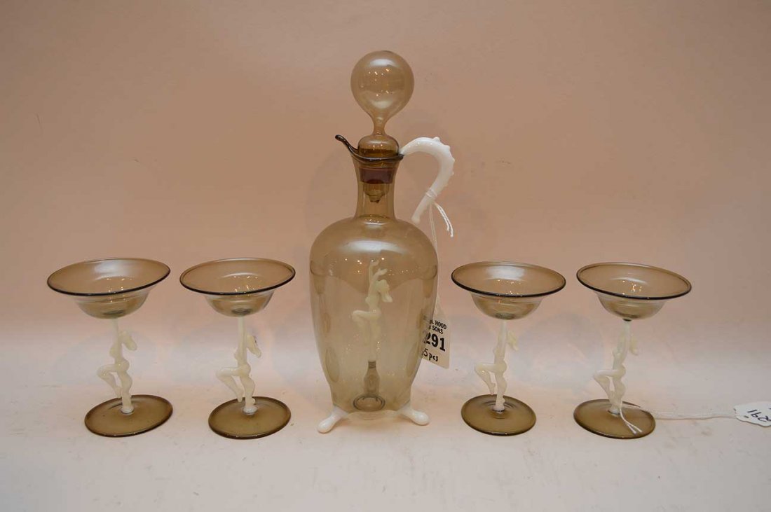 5 Piece Bimini Blown Glass Decanter Set figural (1 of 4)