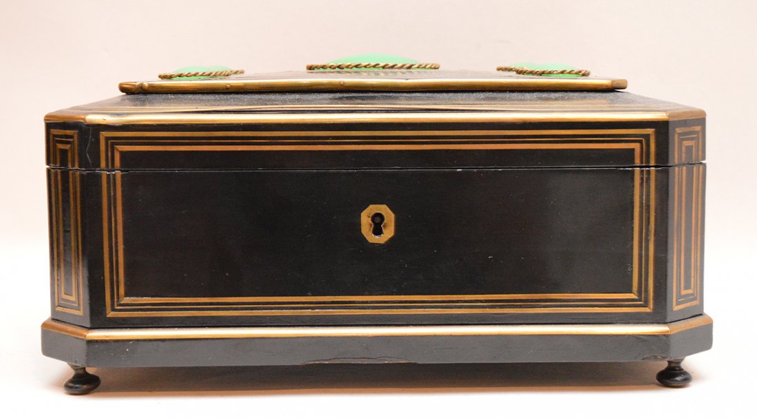 19th Century Ebony Jewelry Box with brass inlay and (1 of 3)