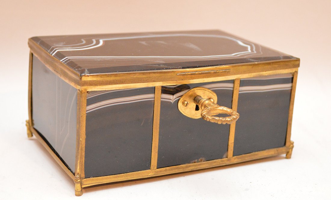 Antique Stone  & Brass Box.  Condition: small chip to (1 of 4)