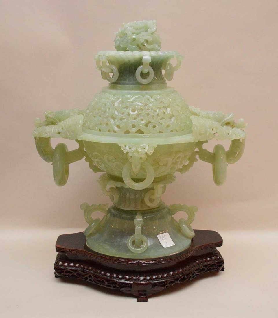 Large Carved Jade Censor with pierced dome and foo dog (1 of 6)