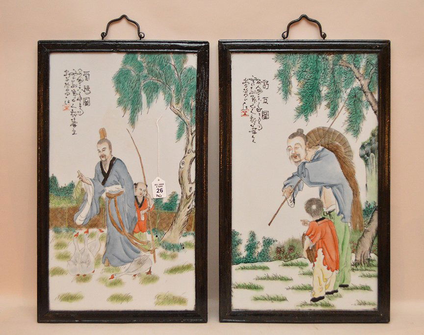 Pair of Fine Chinese Painted Porcelain Plaques. Circa (1 of 6)