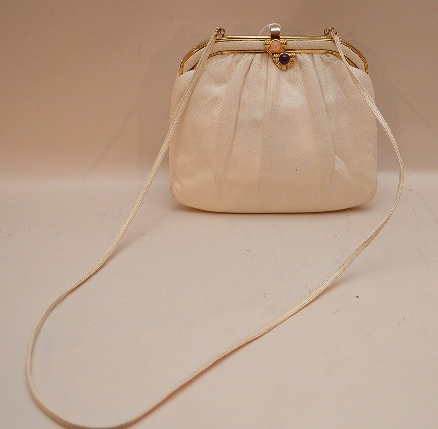 Judith Leiber off-white Lizard skin shoulder, purse, (1 of 3)