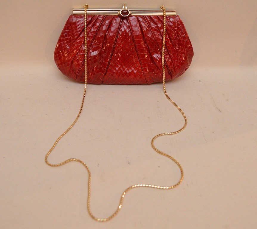 Red snakeskin Judith Leiber evening bag with gold (1 of 4)