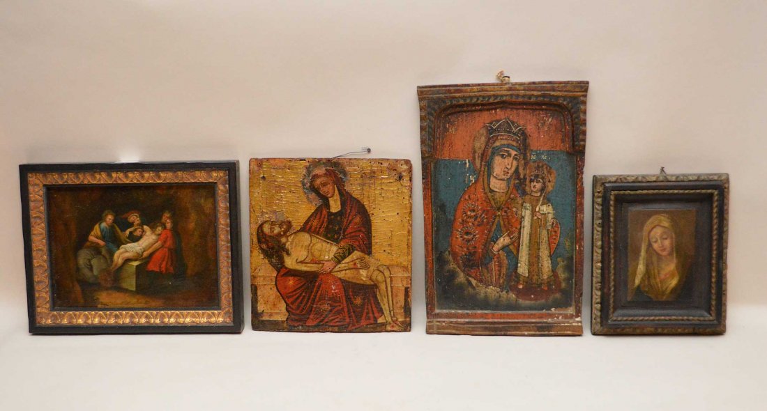 4 Antique small Religious scenes, all oil on board, (1 of 7)
