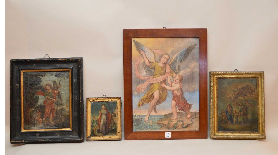 4 Antique Religious scenes: oil on canvas ascension of (1 of 9)