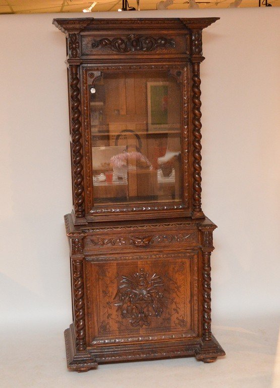 Continental carved 2 piece cabinet, single glass door (1 of 7)