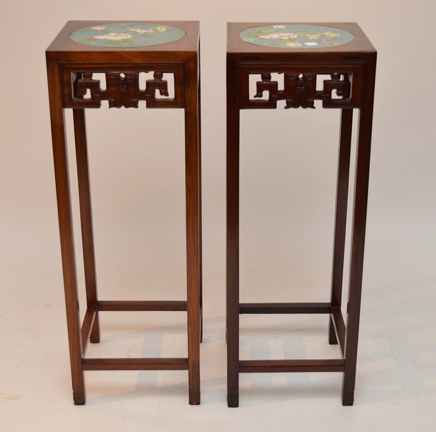 Pair oriental stands with cloisonnÃ© inserts (1 of 3)