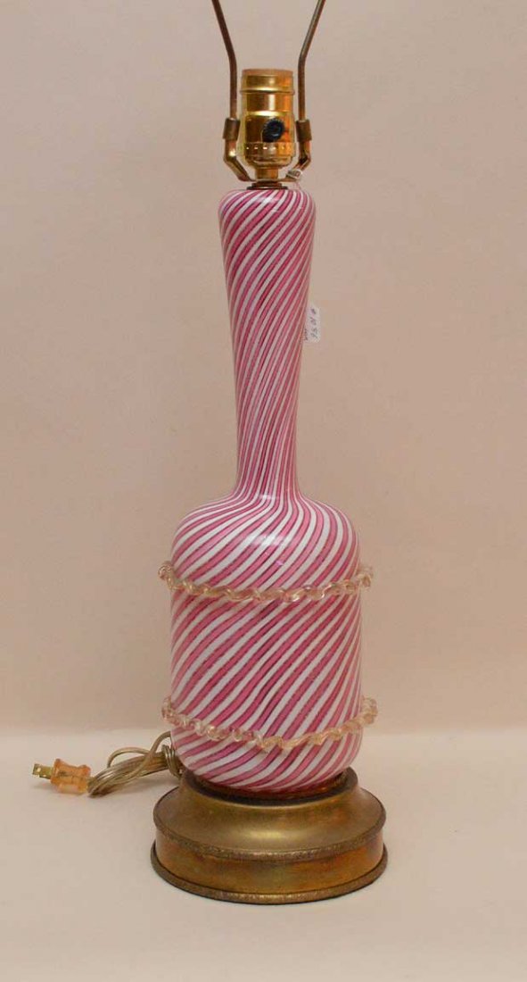 Cranberry swirl glass lamp, 27"h to harp (1 of 4)