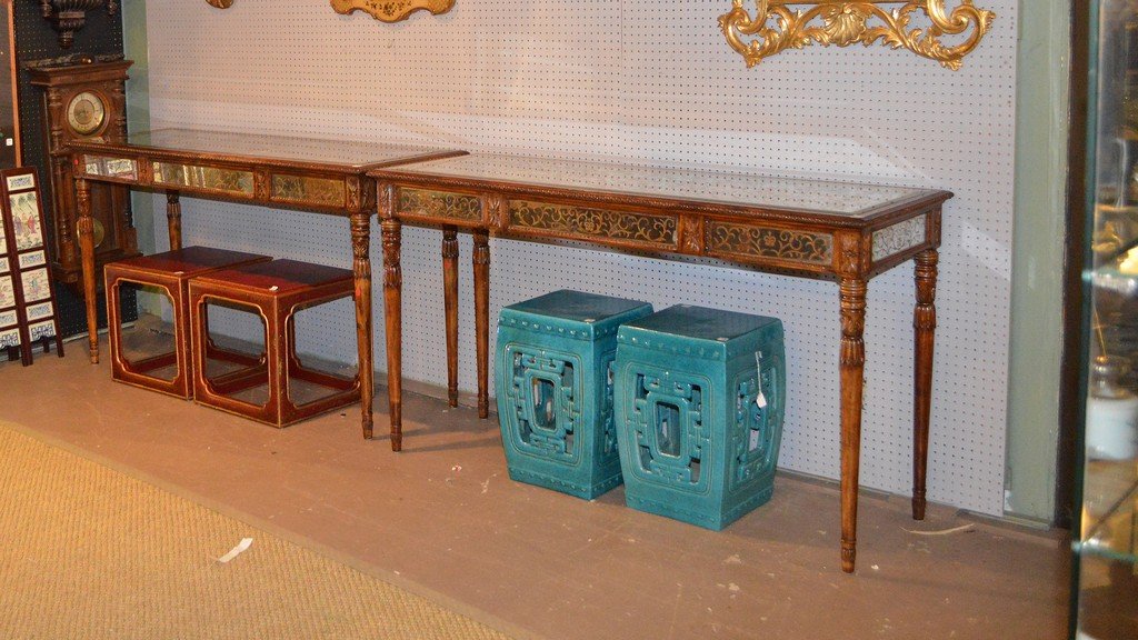 Pair Venetian style consoles, eglomise mirrored surface (1 of 6)