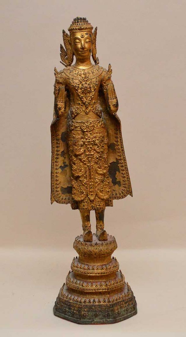 Antique Gilt Metal Buddha Sculpture.  Ht. 19 1/2" (1 of 7)