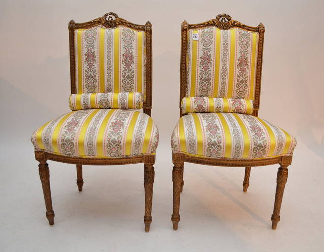 Pair Gilt Carved French Style Side Chairs, Yellow