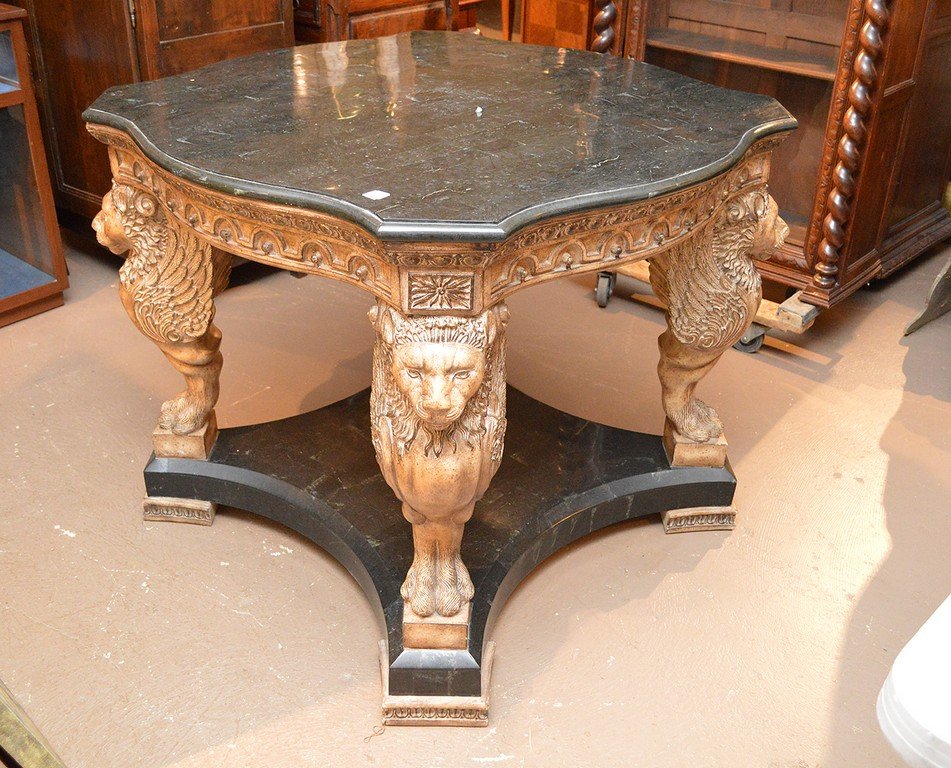 Entry foyer center table, lion supports with wings on (1 of 3)