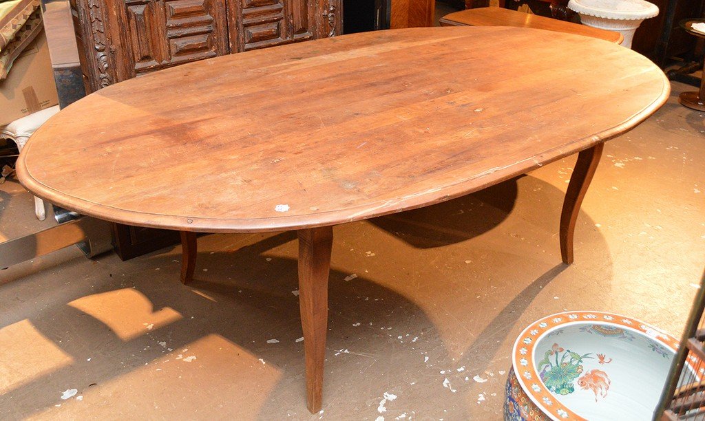 Fruitwood French oval table, 30"h x 94"L x 53"w (needs (1 of 4)