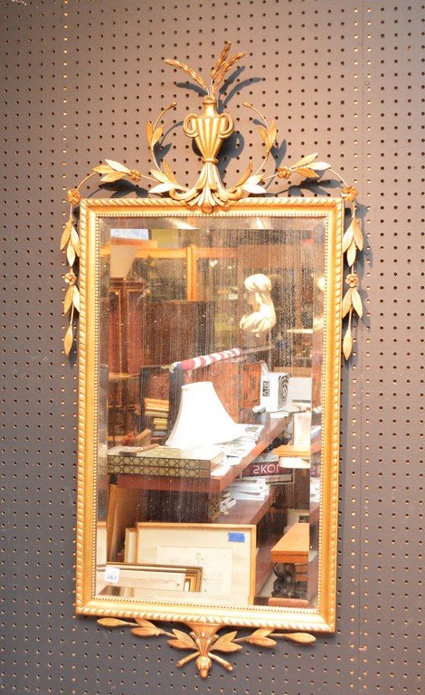 Adams style gilded mirror, laurel leaf and urn motif, (1 of 2)