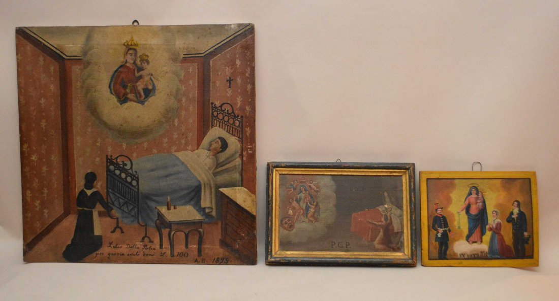 3 ex-voto Paintings sold together: large Vision of the (1 of 8)