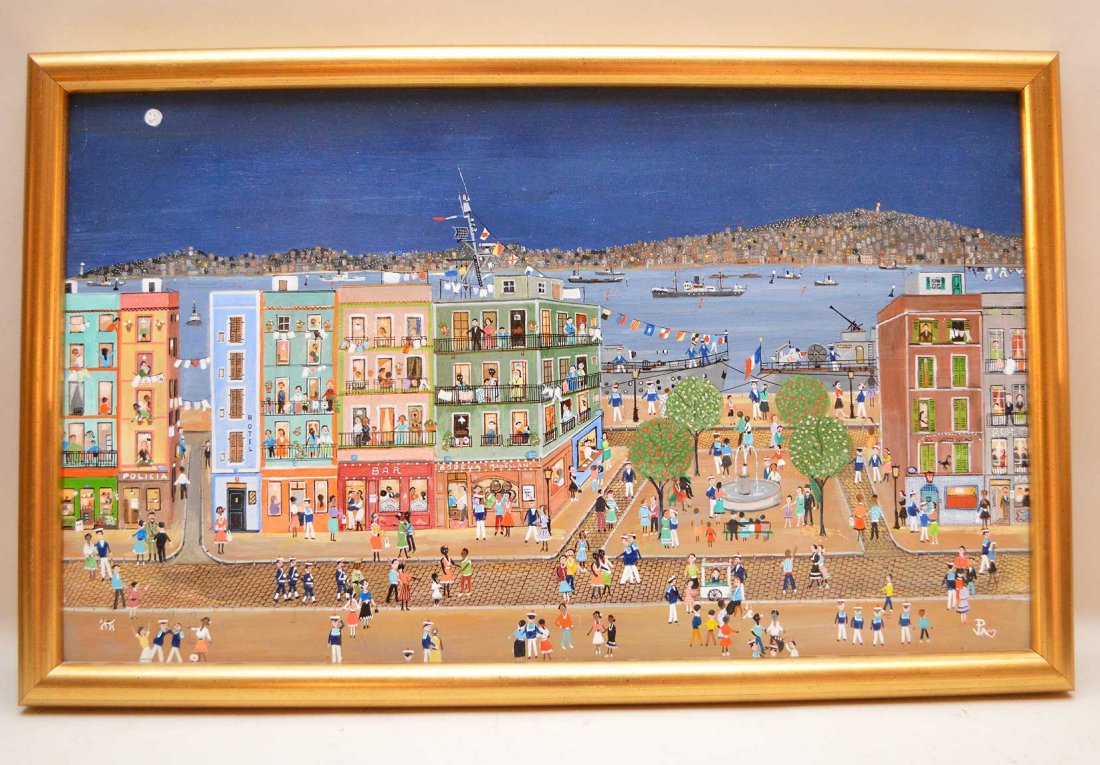 French School 20th Century oil on board view of a south: French School 20th Century oil on board view of a south American city, 12" x 20" from estate of Virginia Sills opera singer.