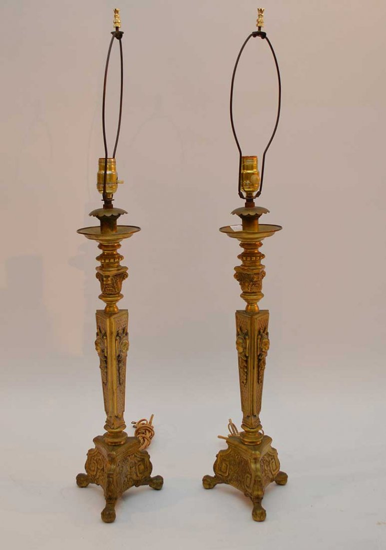 Pair Antique French Brass Lamps. (1 of 3)