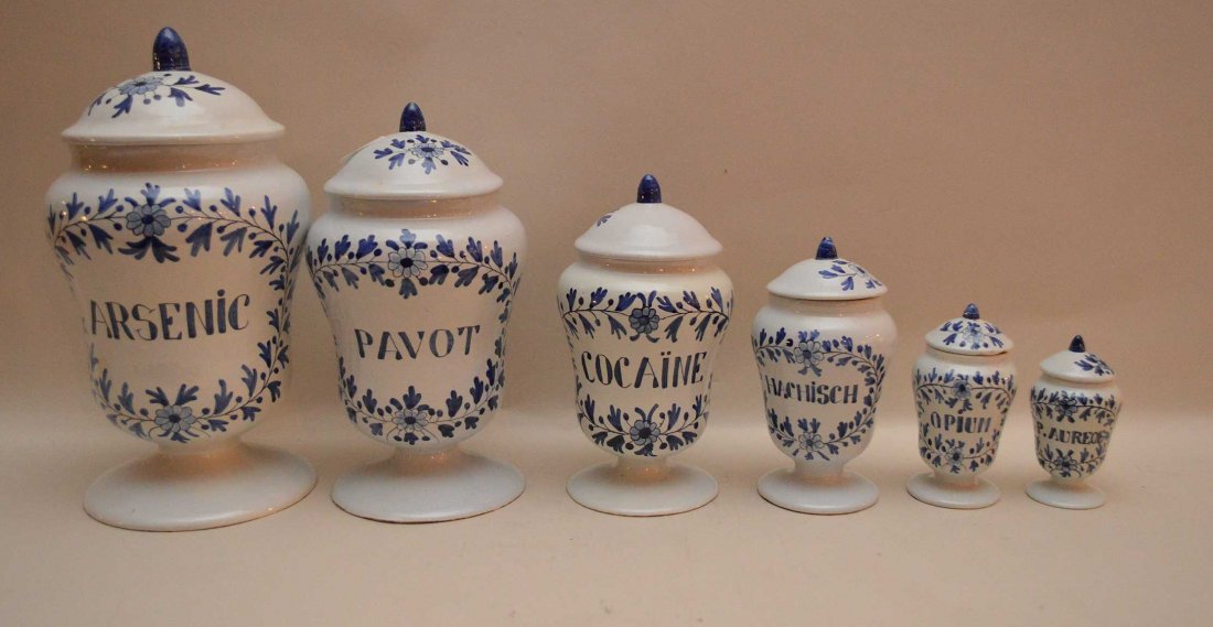 Delft Apothecary Set Marked AK on the bottom.  Tallest (1 of 6)