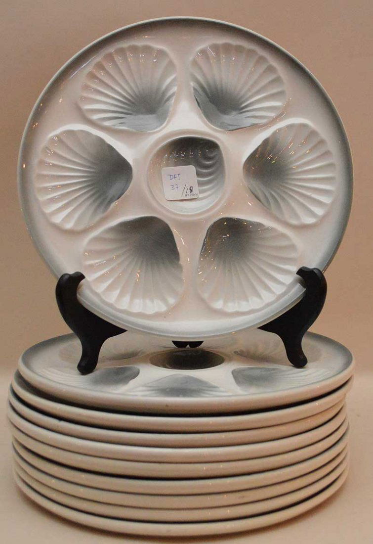 Set 10 French Pottery Oyster Plates Moulin des Loups. (1 of 4)