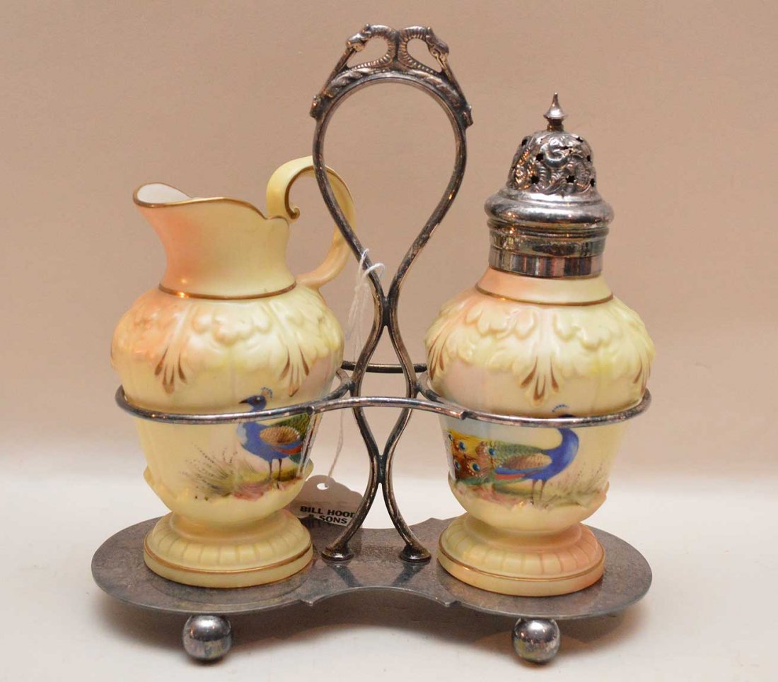 Signed hand painted peacock Lucite Worcester sugar & (1 of 3)