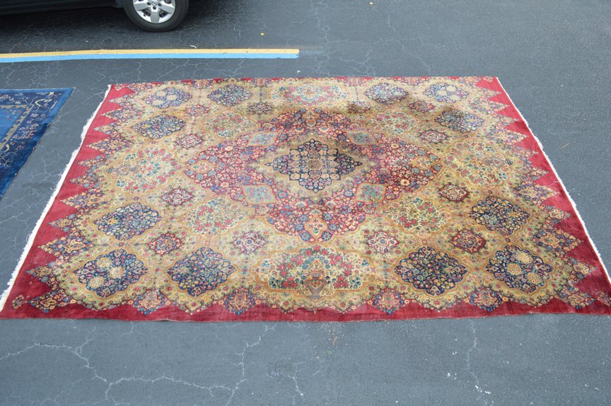 Large Semi-Antique Kirman Hand Made Carpet. 12' 2" x 8' (1 of 3)