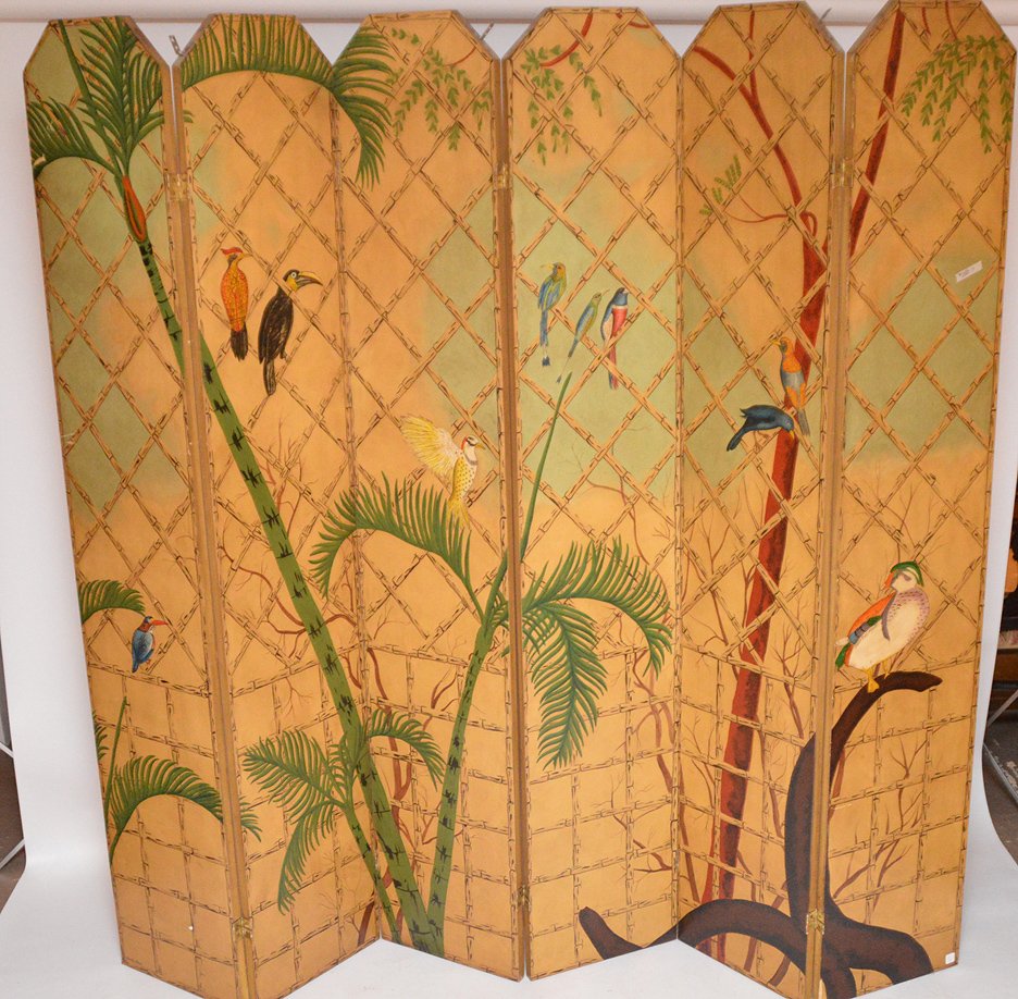6 panel hand painted screen, 89"h x (15 1/2"w x 6") (1 of 4)