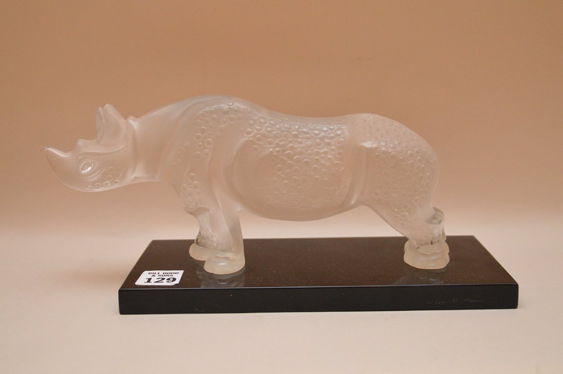 Lalique Rhino Figure.  Signed Lalique France on the (1 of 4)