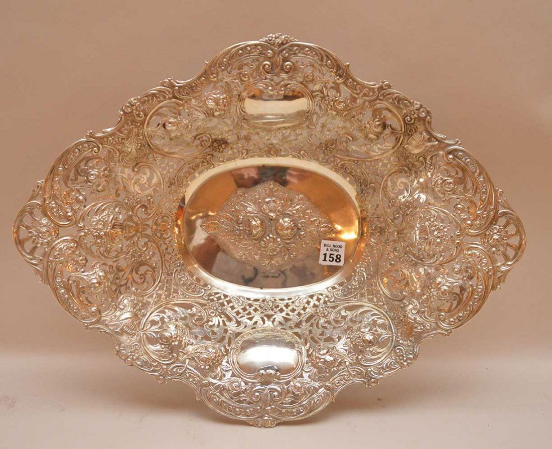 Large scale pierced "800" silver bowl, 34ozt, 4"h x (1 of 6)