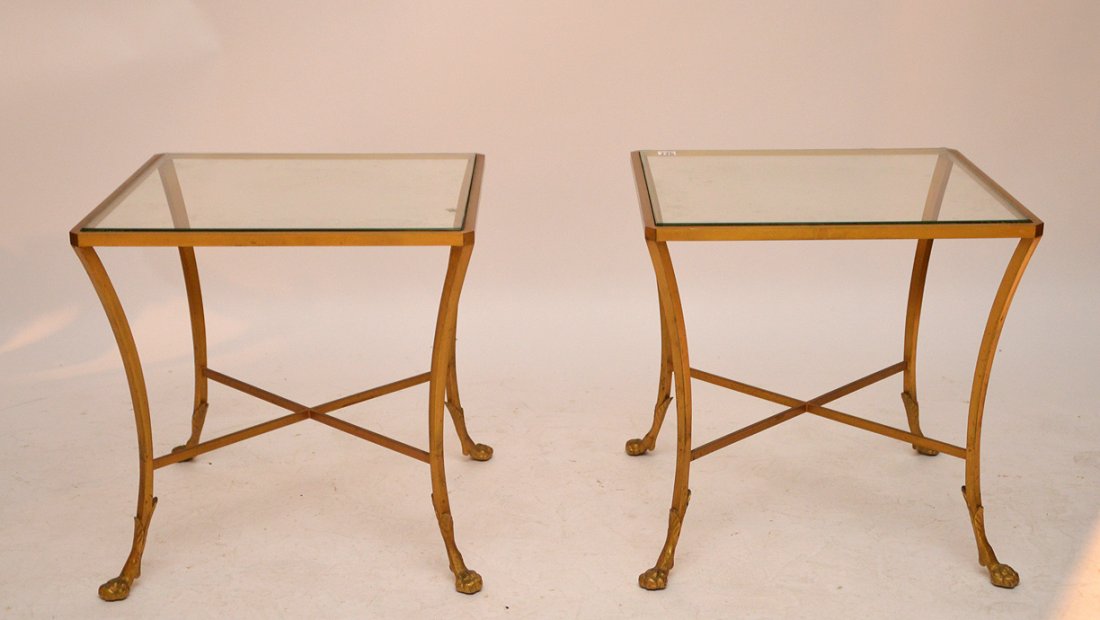 Pairgilt bronze side tables with hairy paw feet and X (1 of 3)