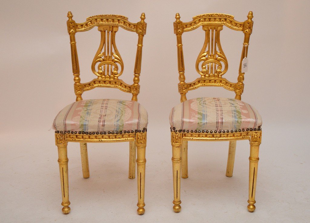 Pair gilded diminutive French style side chairs (1 of 3)