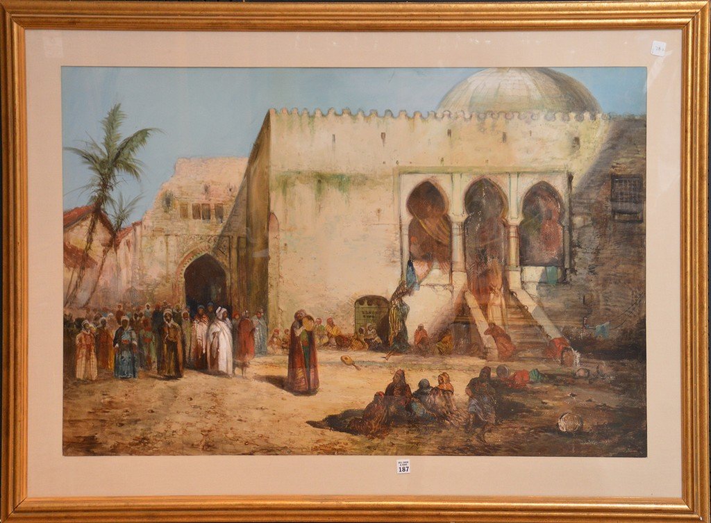 Orientalist Paining, Gouache/Watercolor, Gathering in (1 of 4)
