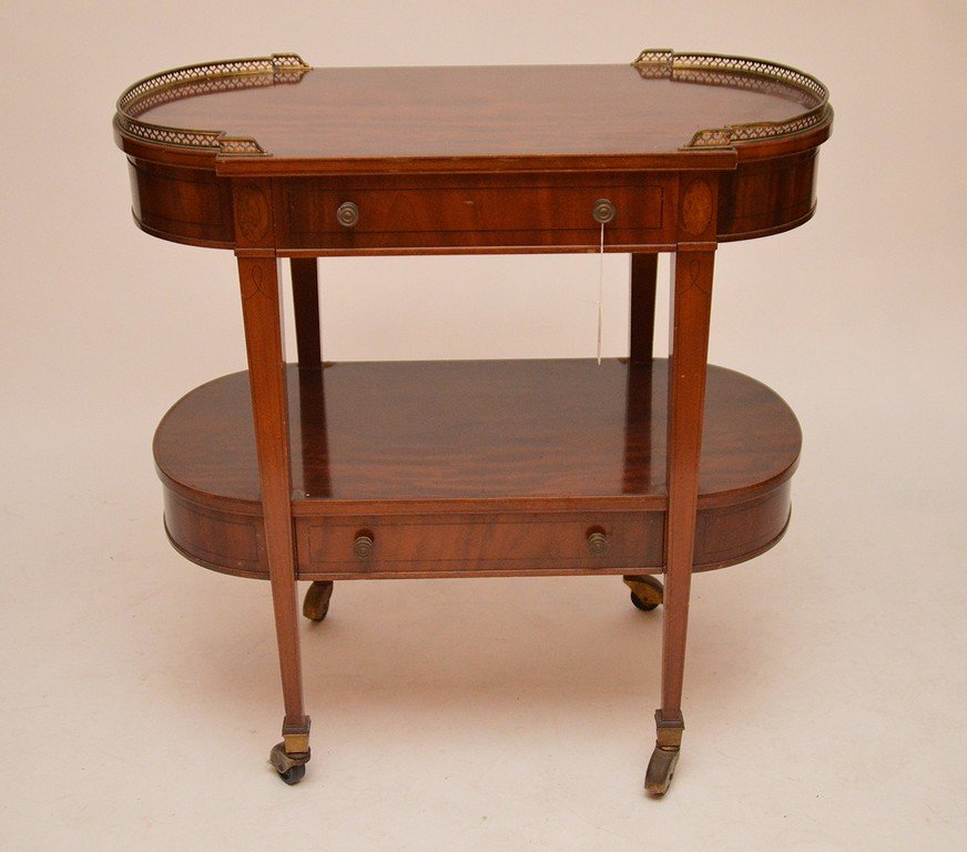 Mahogany server on wheels, brass gallery, 2 shelves, 2 (1 of 5)