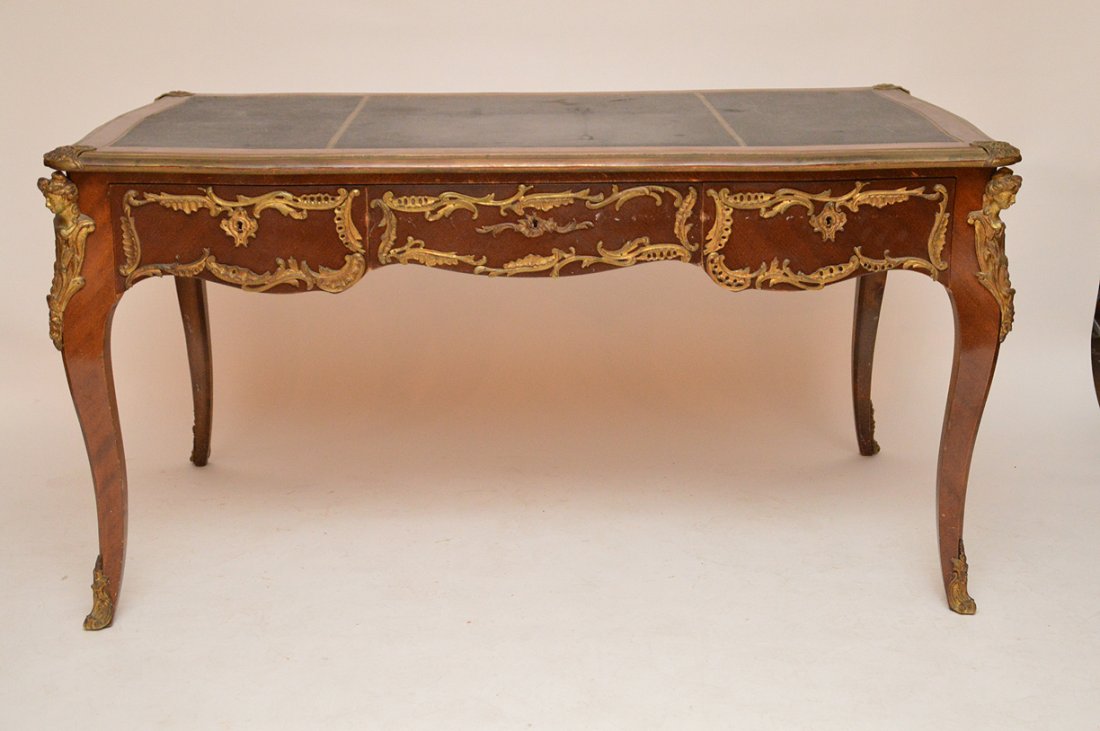 French bureau plat, gilt bronze mounts, 3 side by side (1 of 5)