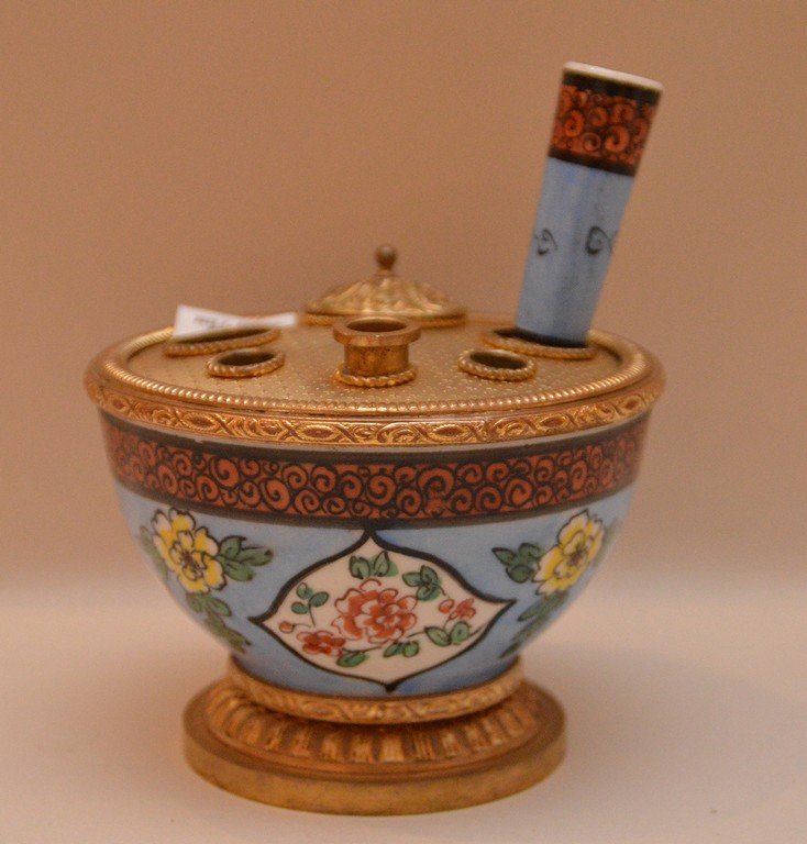 French Champlevé inkwell, 5 3/4"h x 4 3/8"w (1 of 5)