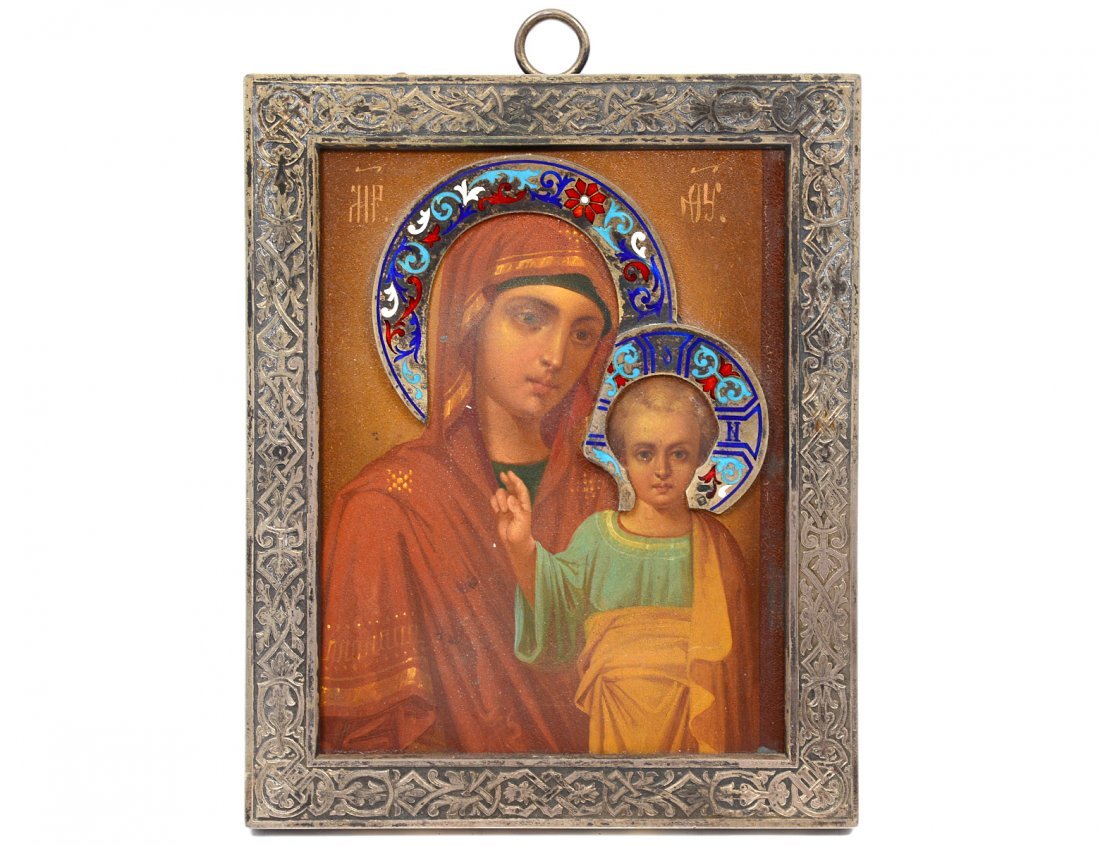 FABERGE SILVER AND ENAMEL ICON St. Petersburg. Dated (1 of 9)