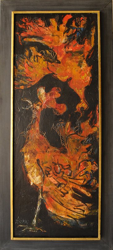 Paul Aizpiri (FRENCH, 1919) oil on canvas, "roosters" (1 of 4)