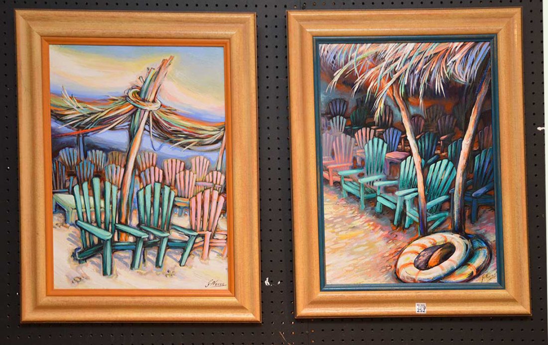 Gustavo Novoa (CHILEAN, 1941) 2 oil on board "Chairs" (1 of 8)