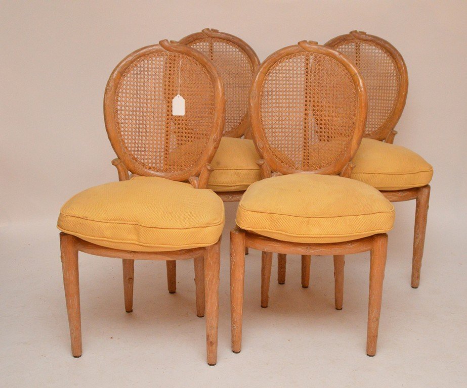 4 Faux Bois caned side chairs with custom cushions (1 of 3)