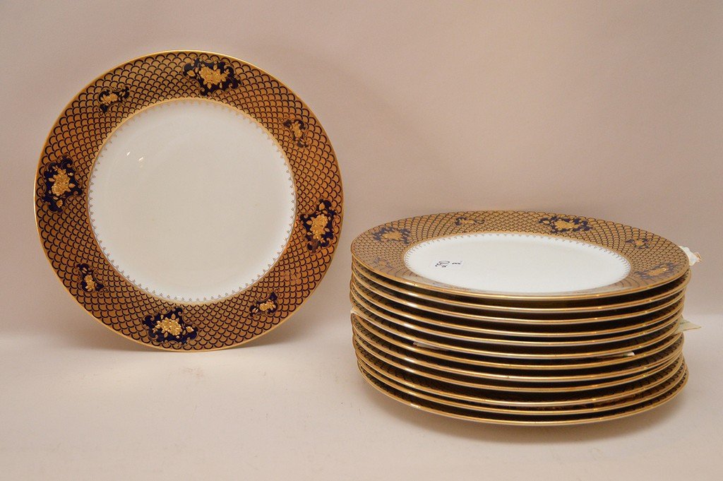 Set 12 Cauldon Porcelain Plates With Cobalt & Gilt (1 of 6)