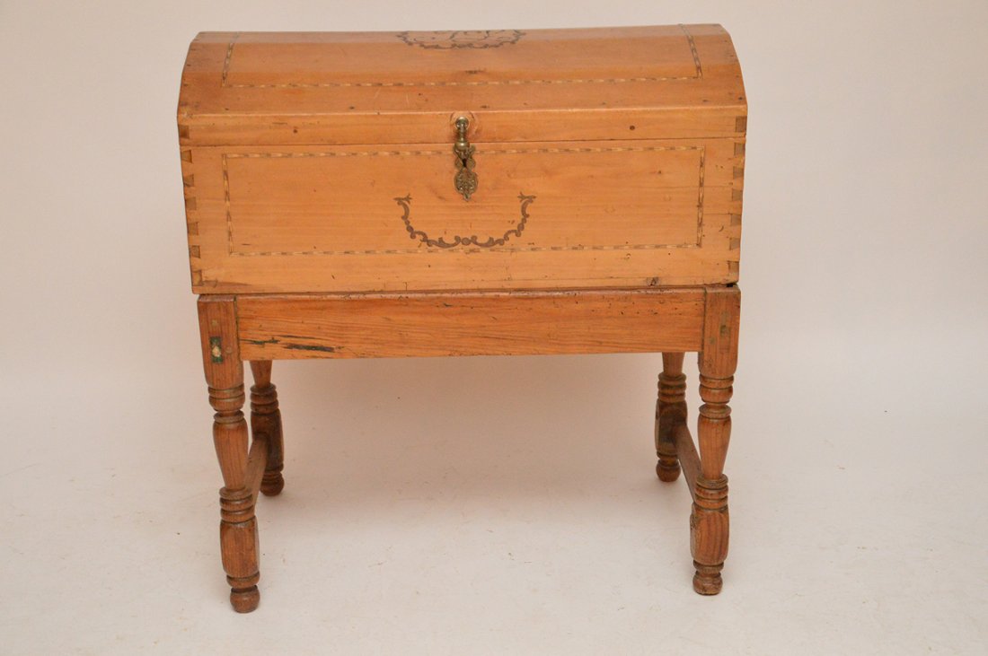 19th c, pine trunk on stand (2pc.) wood inlay with (1 of 1)