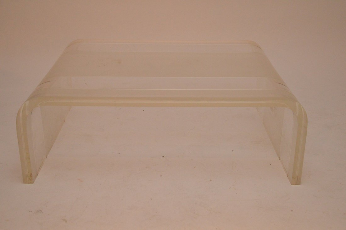 Lucite coffee table, mid century, (1 1/4"thick), 13"h x: Lucite coffee table, mid century, (1 1/4"thick), 13"h x 36"w x 29 1/4"d