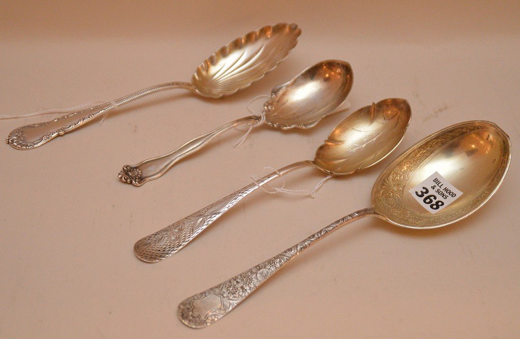 Lot 4 Assorted Sterling Serving Spoons.  Largest Lth 9 (1 of 3)