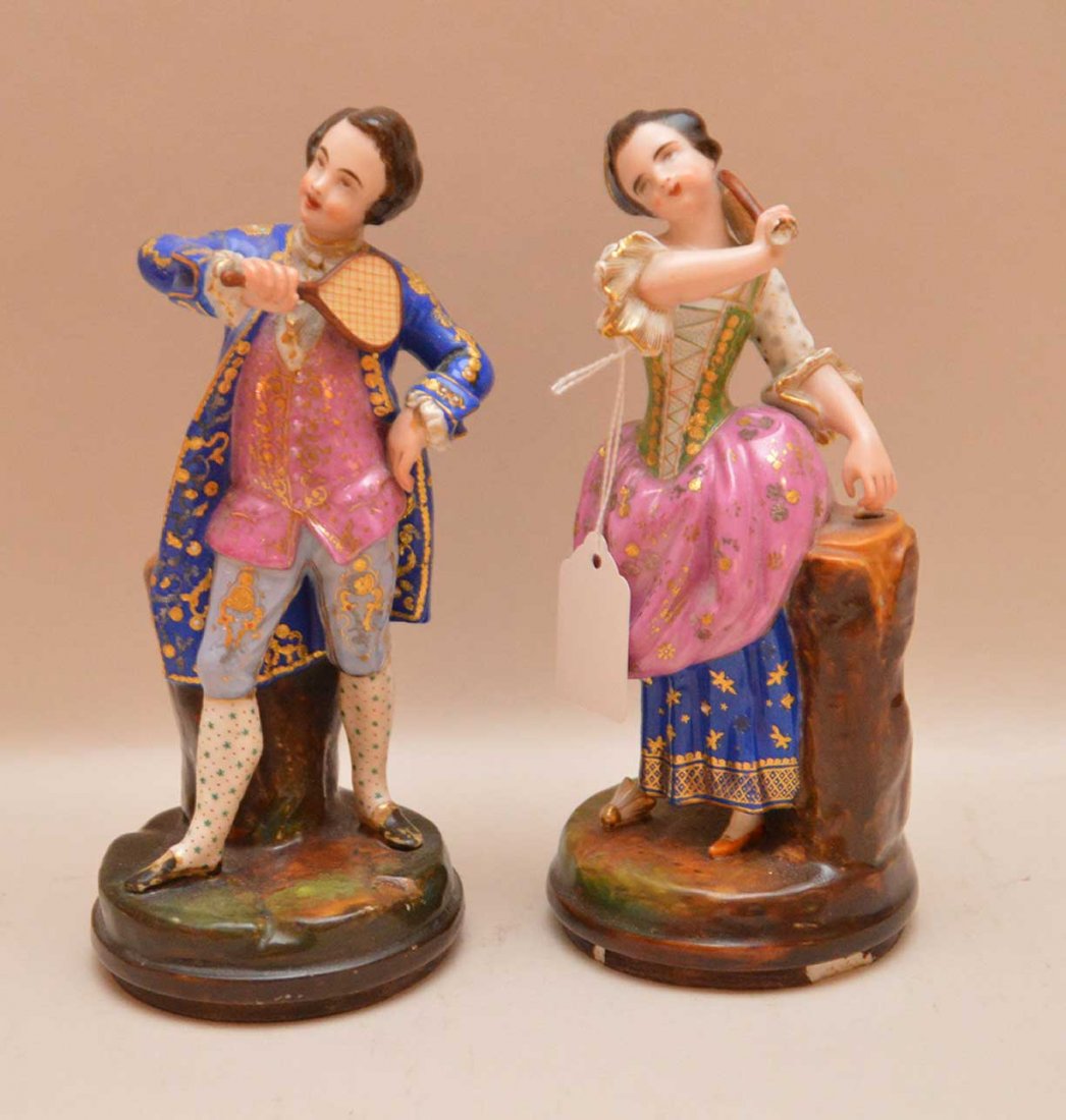 Pair Early French Porcelain Figures depicting tennis (1 of 5)