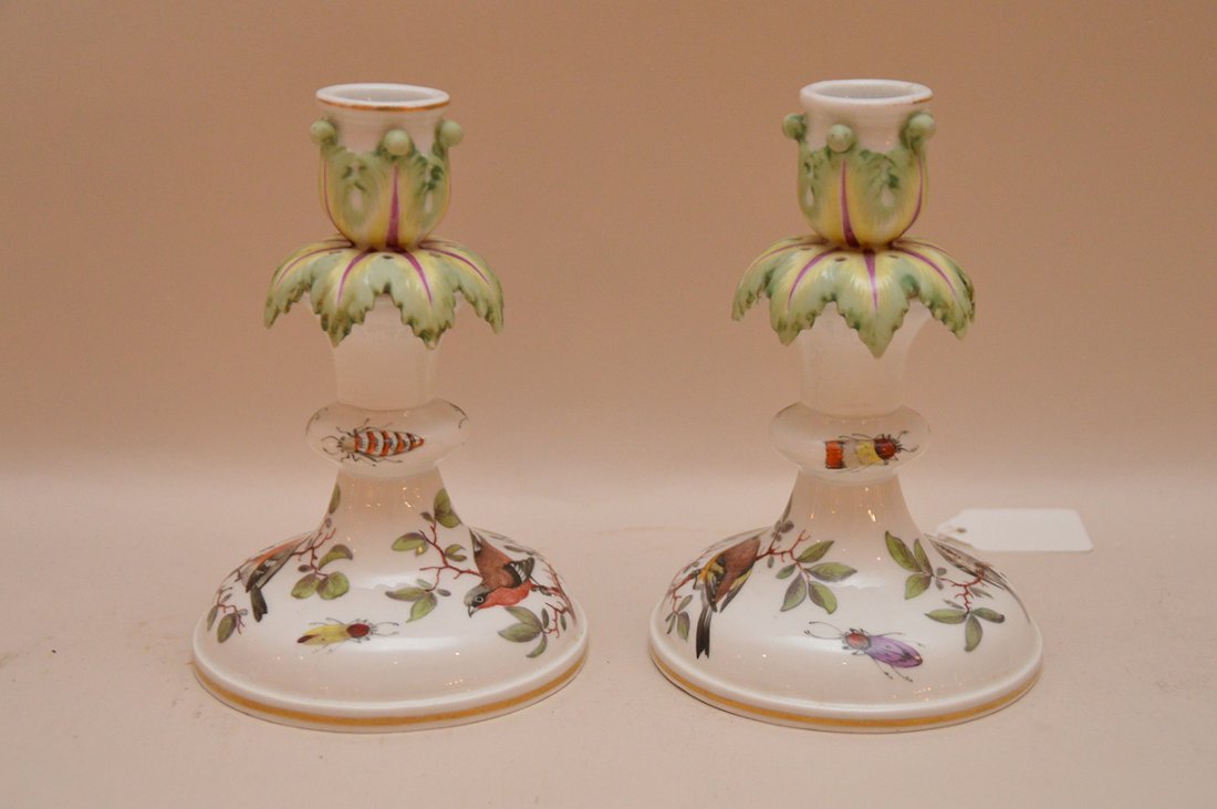 Pair Meissen Porcelain Candlesticks with hand painted (1 of 4)