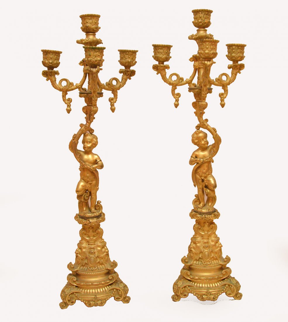 Pair Louis XV four light candelabra, 1st half of 19th (1 of 5)