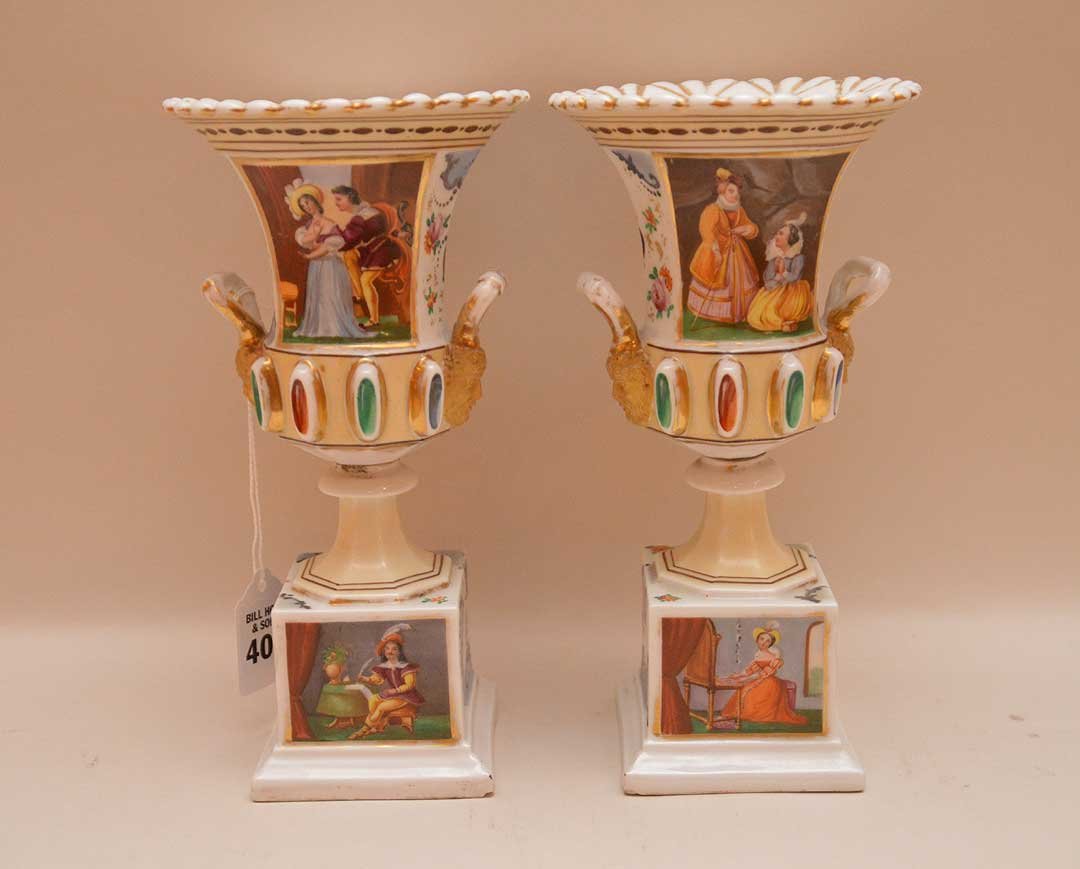 Pair Antique Continental Porcelain Vases.  Ht. 8 3/4" (1 of 8)