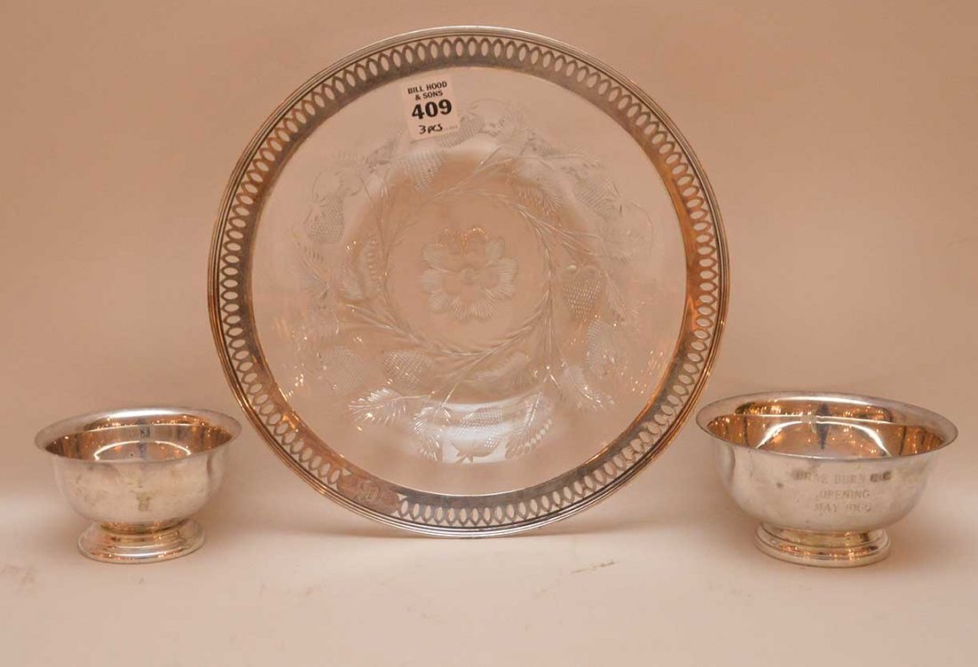 Two Sterling Revere Style Bowls together with a Etched (1 of 2)